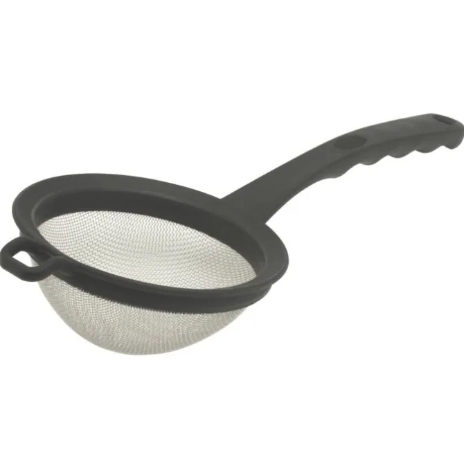 Oldenhof bolzeef met zwarte greep rond 14 cm rvs-kunststof