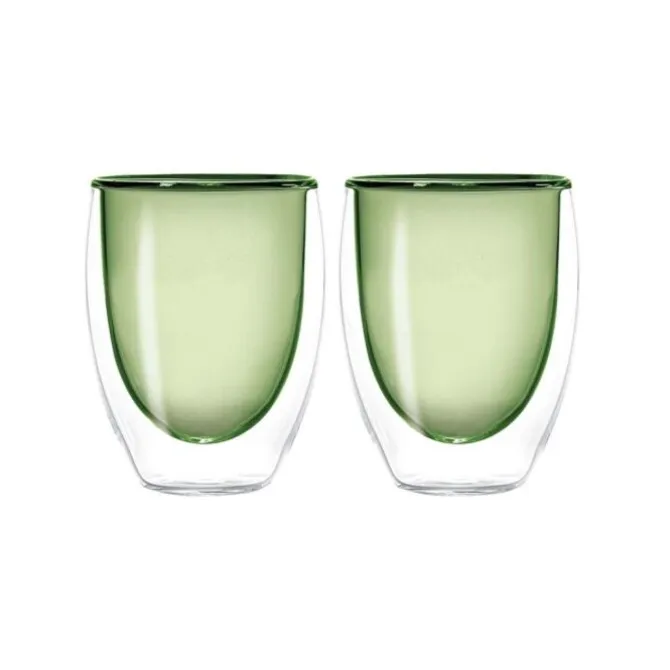 Oldenhof dubbelwandig koffieglas 220 ml glas groen 2 stuks