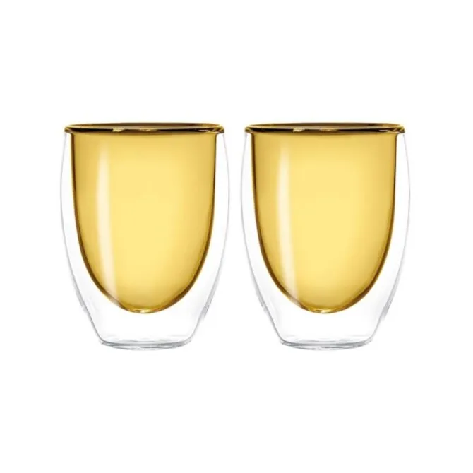 Oldenhof dubbelwandig koffieglas 220 ml glas geel 2 stuks