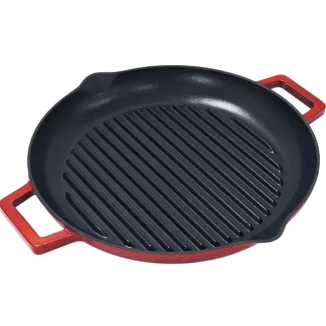 Oldenhof grillpan met 2 grepen ø 31 cm gietijzer rood
