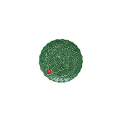 Oldenhof Holly & Berries serveerbord 20 cm porselein cadeaubox groen