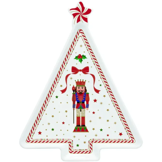 Oldenhof Nutcracker Twist Kerstboom serveerbord 21 x 16 cm porselein