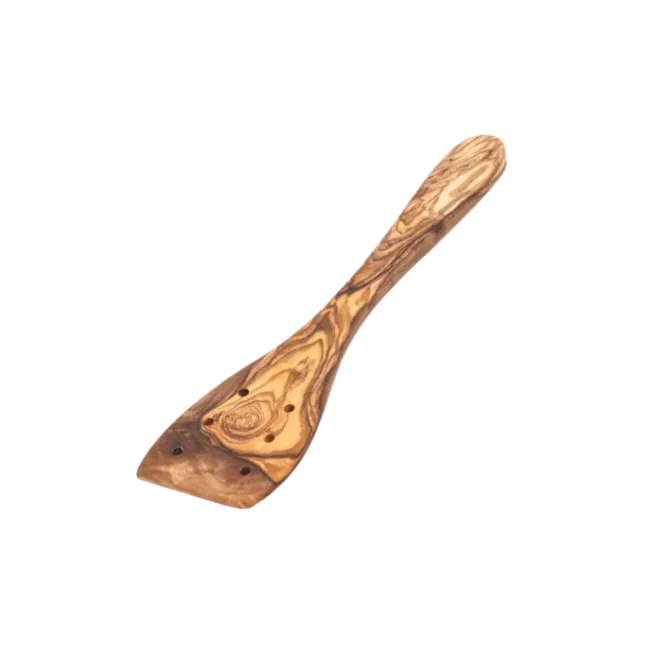 1821 Olijfhout spatel met gaatjes 25 cm olijfhout