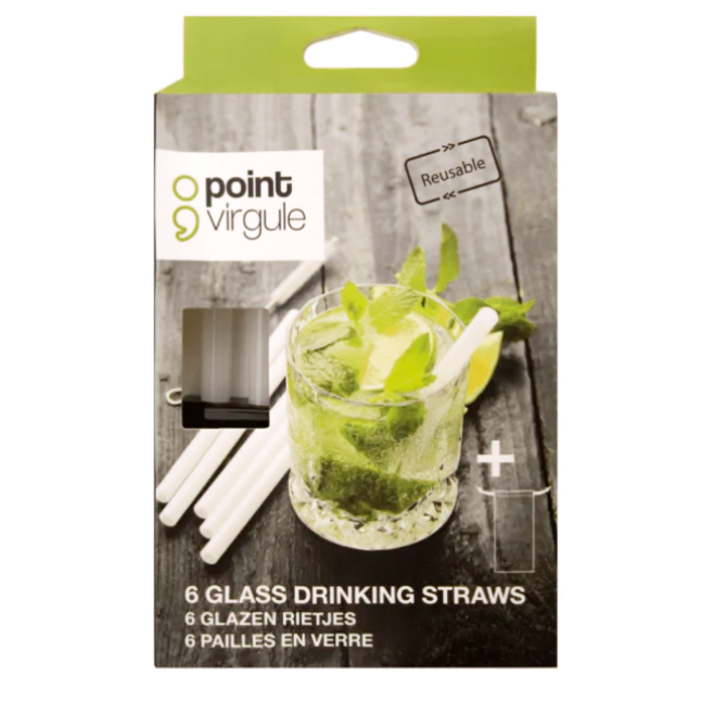Point-Virgule cocktailrietjes 14 cm glas wit 7-delig