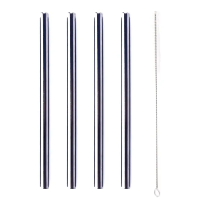 Point-Virgule 4 herbruikbare rietjes 14 cm rvs zwart