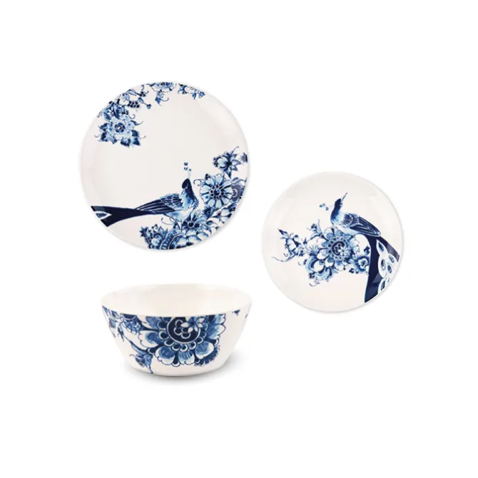Royal Delft Peacock Symphony serviesset aardewerk 3-delig