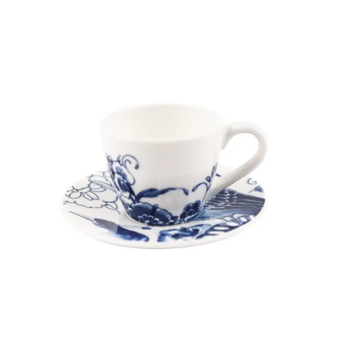 Royal Delft Peacock Symphony espressokop + schotel 100 ml aardewerk
