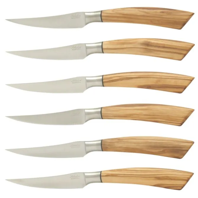 Saladini steakmes 10 cm olijfhout 6 stuks