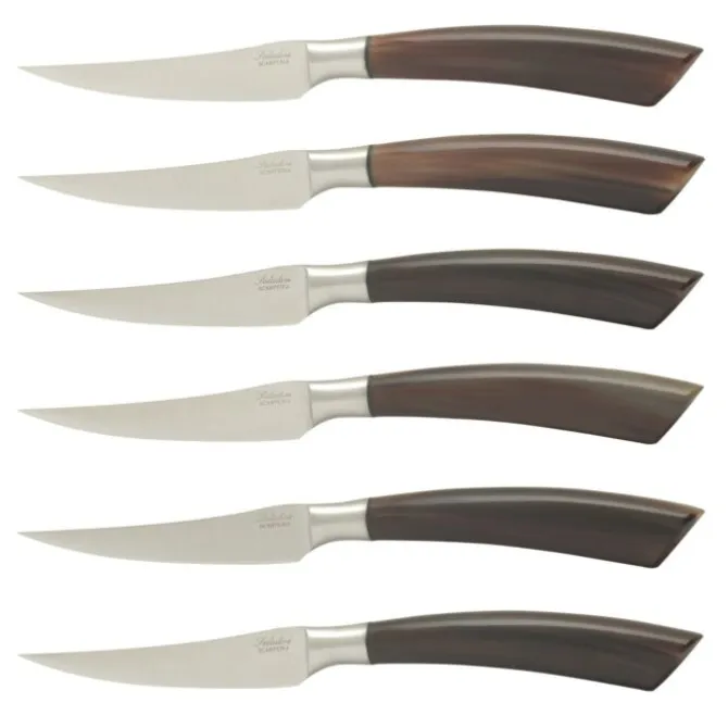 Saladini steakmes 10 cm ossenhoorn 6 stuks