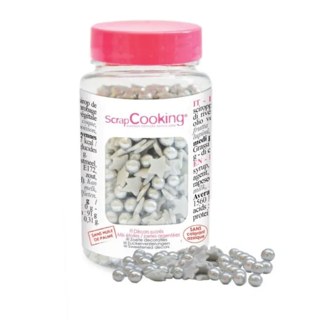 Scrapcooking Suikerdecoratie parels en sterretjes 55 gram zilver
