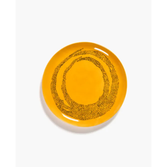 Serax Feast by Ottolenghi bord L ø 26 cm h 2 cm aardewerk Sunny Yellow + Swirl-Dots Black