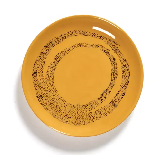 Serax Feast by Ottolenghi bord M ø 22 cm h 2 cm aardewerk Sunny Yellow + Swirl-Dots Black
