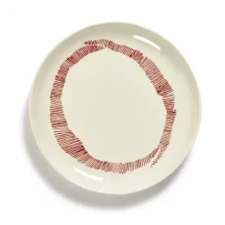 Serax Feast by Ottolenghi bord S ø 19 cm h 2 cm aardewerk White + Swirl-Stripes Red