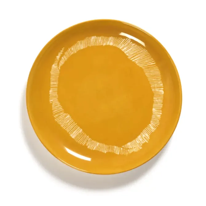 Serax Feast by Ottolenghi bord M ø 22 cm h 2 cm aardewerk Sunny Yellow + Swirl-Stripes White