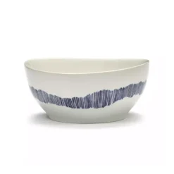 Serax Feast by Ottolenghi kom L ø 17 cm h 7 cm aardewerk White + Swirl-Stripes Blue