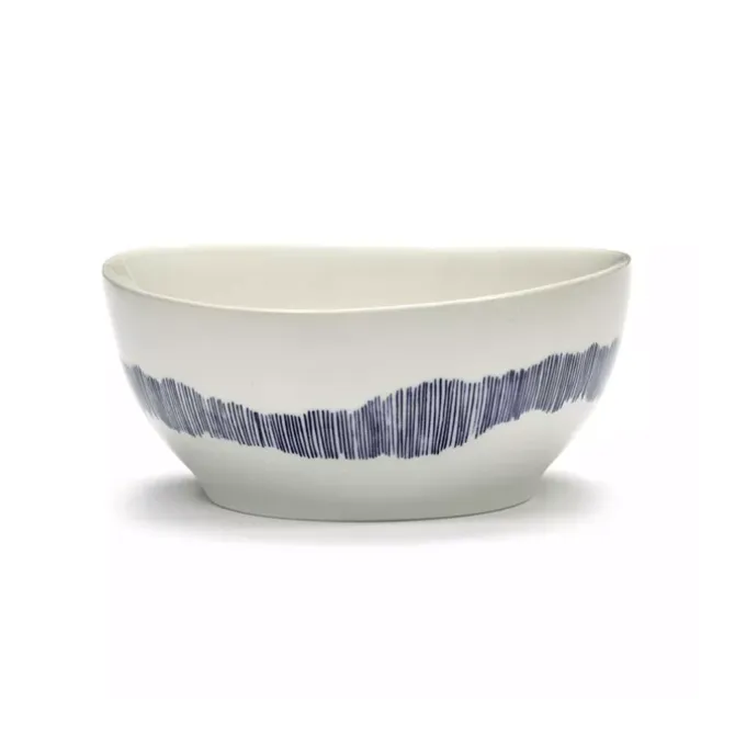 Serax Feast by Ottolenghi kom L ø 17 cm h 7 cm aardewerk White + Swirl-Stripes Blue