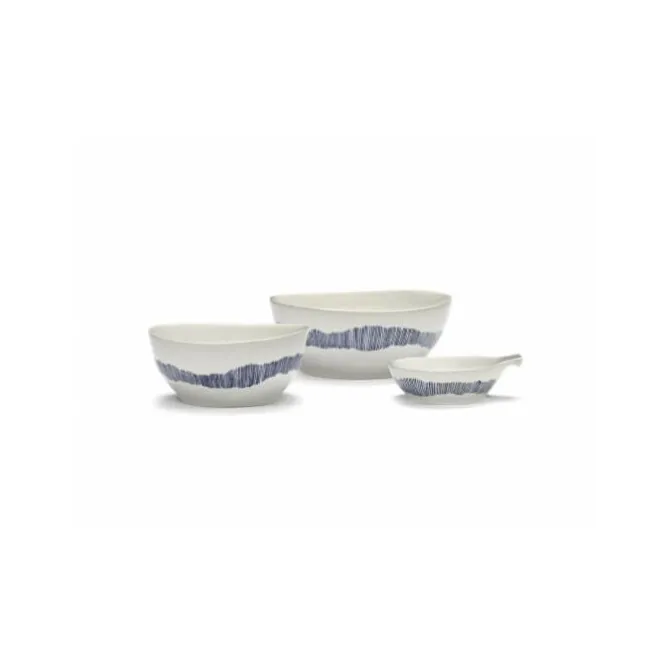 Serax Feast by Ottolenghi kom S ø 15 cm h 7 cm aardewerk White + Swirl-Stripes Blue