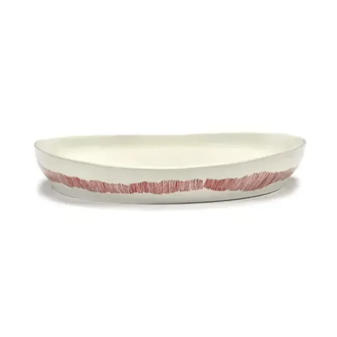 Serax Feast by Ottolenghi serveerschaal L ø 36 cm h 6 cm aardewerk White + Swirl Stripes Red