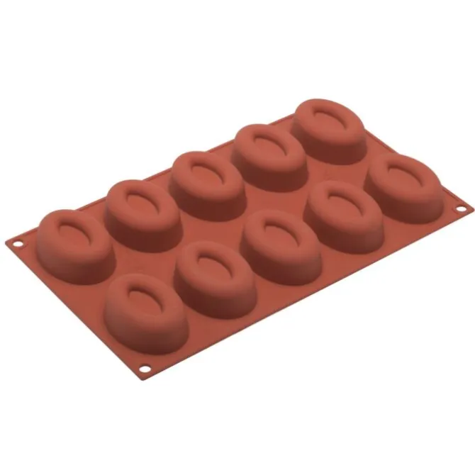 Silikomart bakvorm 10 ovale savarins ø 7 cm silicone bruin