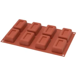 Silikomart bakvorm 8 savarins rechthoek 7,2 cm silicone bruin
