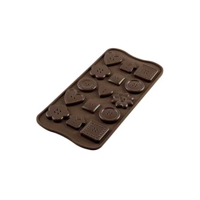 Silikomart EasyChoc Choco Buttons bonbonvorm 21 cm silicone bruin