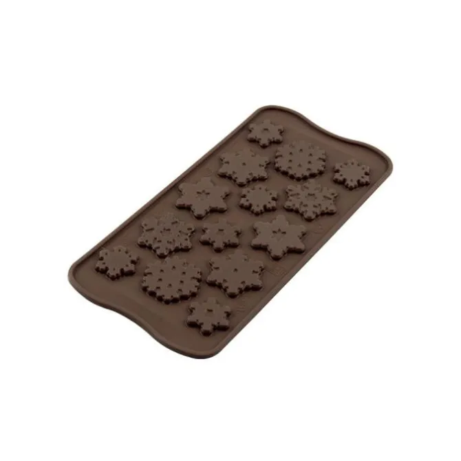 Silikomart EasyChoc Choco Frozen bonbonvorm 14 sneeuwvlokken silicone bruin