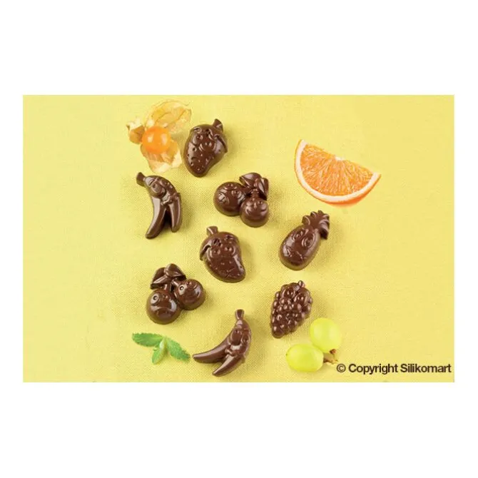 Silikomart EasyChoc Choco Fruits bonbonvorm 15 vormen silicone bruin