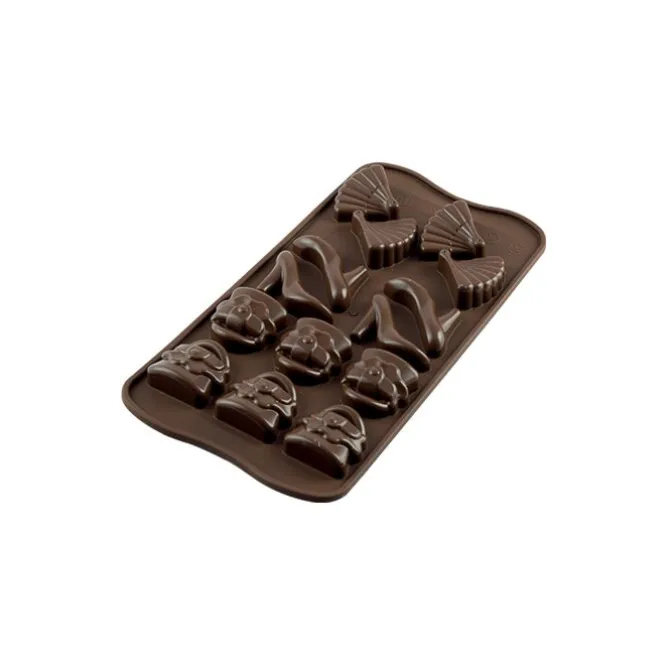 Silikomart EasyChoc Fashion bonbonvorm 14 kledingstukken silicone bruin