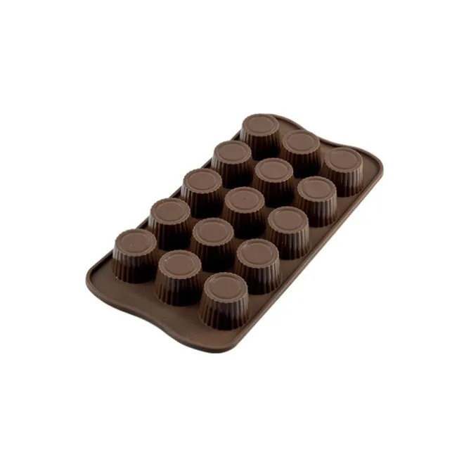 Silikomart EasyChoc Praline bonbonvorm 15 cilinders ø 3 cm silicone bruin