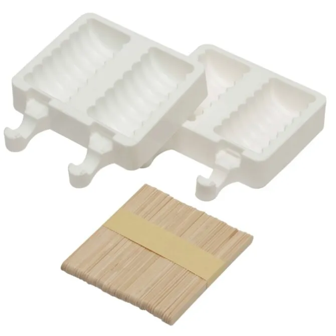 Silikomart Easy cream 'Tango' ijsmallen met stokjes silicone hout wit