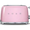 Smeg 50's style broodrooster lang 2 sleuven staal roze