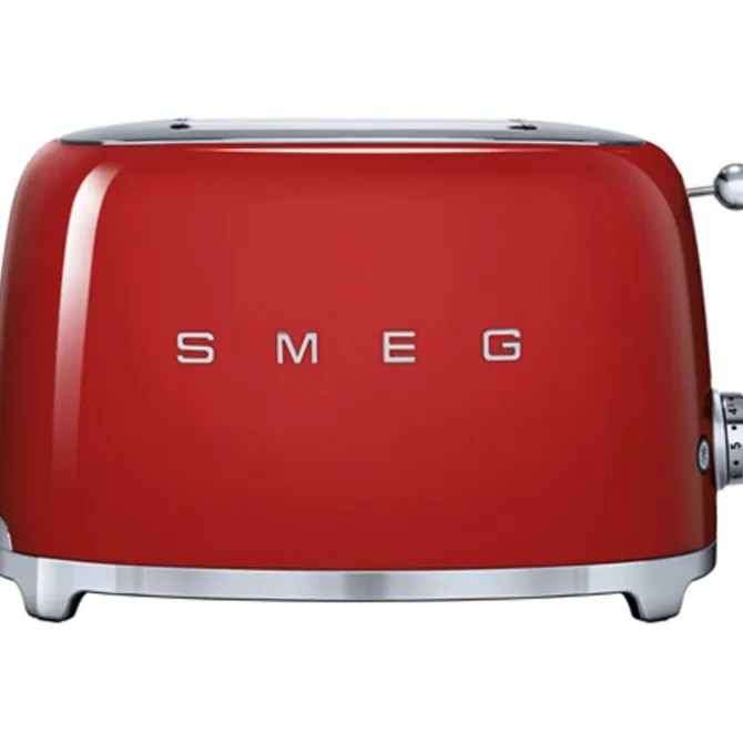 Smeg 50's style broodrooster lang 2 sleuven staal rood