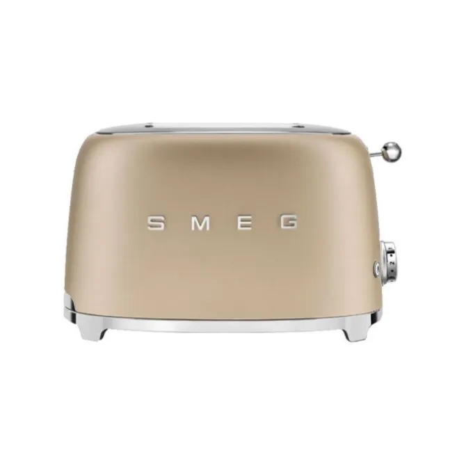 SMEG 50's style broodrooster 2 sleuven staal mat champagne