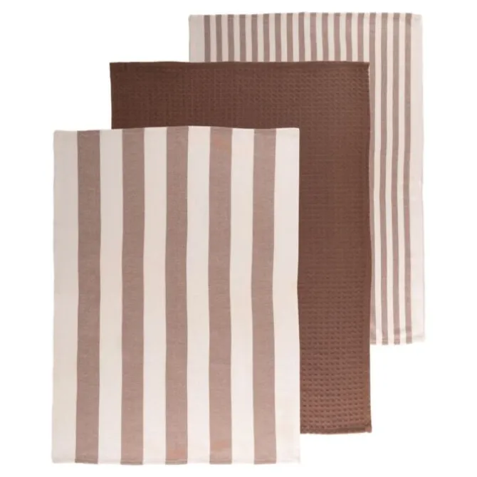 Tiseco Marra theedoek 51 x 74 cm katoen cognac 3-delig