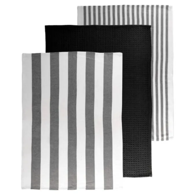 Tiseco Marra theedoek 51 x 74 cm katoen zwart 3-delig