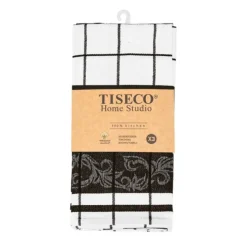 Tiseco Pharao Arabesque theedoek 50 x 70 katoen zwart 3 stuks