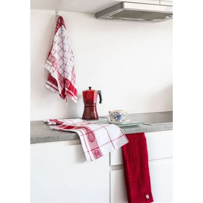 Tiseco Pharao Arabesque theedoek 50 x 70 katoen red 3 stuks