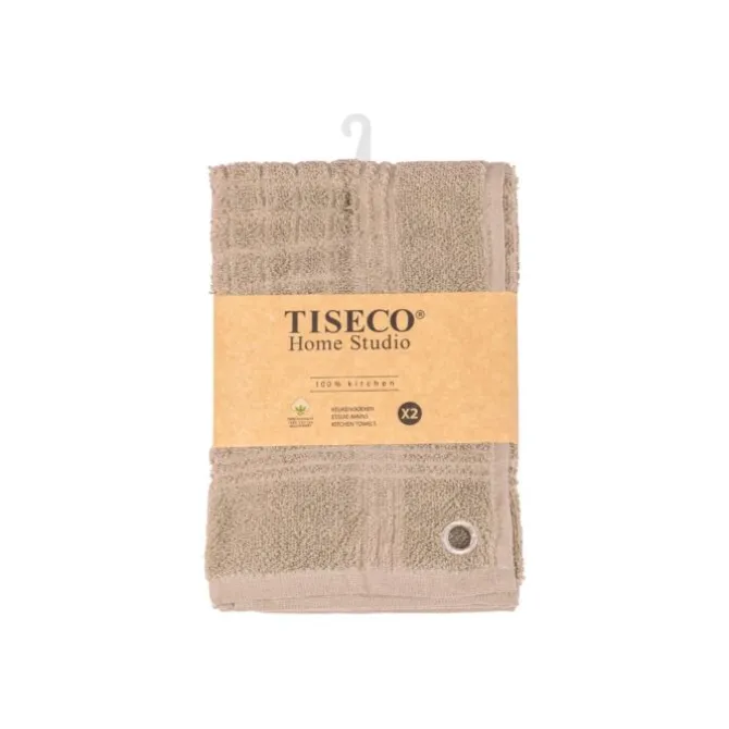 Tiseco Pharao handdoek 50 x 50 cm katoen sand 2 stuks