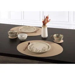 Tiseco Trudo placemat ovaal 33 x 45 cm vegan leer sand