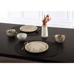Tiseco Trudo placemat ovaal 33 x 45 cm vegan leer zwart