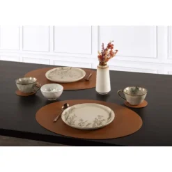 Tiseco Trudo placemat ovaal 33 x 45 cm vegan leer light brown