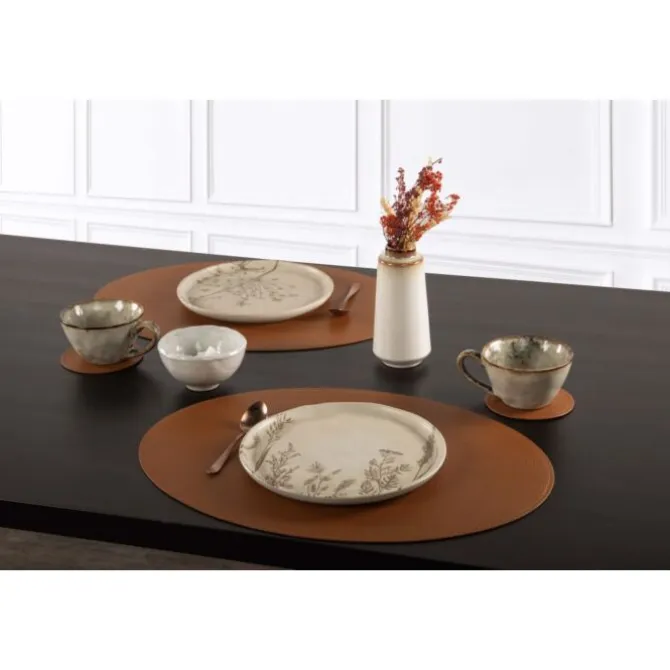 Tiseco Trudo placemat ovaal 33 x 45 cm vegan leer light brown