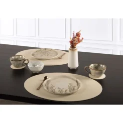 Tiseco Trudo placemat ovaal 33 x 45 cm vegan leer cream
