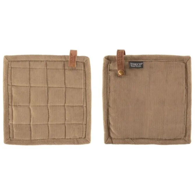 Tiseco Velmar pannenlap 20 x 20 cm katoen taupe 2 stuks