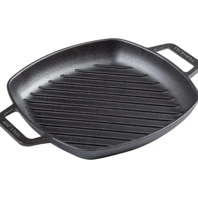 Victoria skillet vierkante grill met 2 grepen 26 x 26 cm geëmailleerd gietijzer