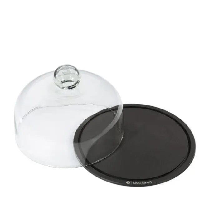 Zassenhaus kaasstolp glas met houten plank zwart 28 cm